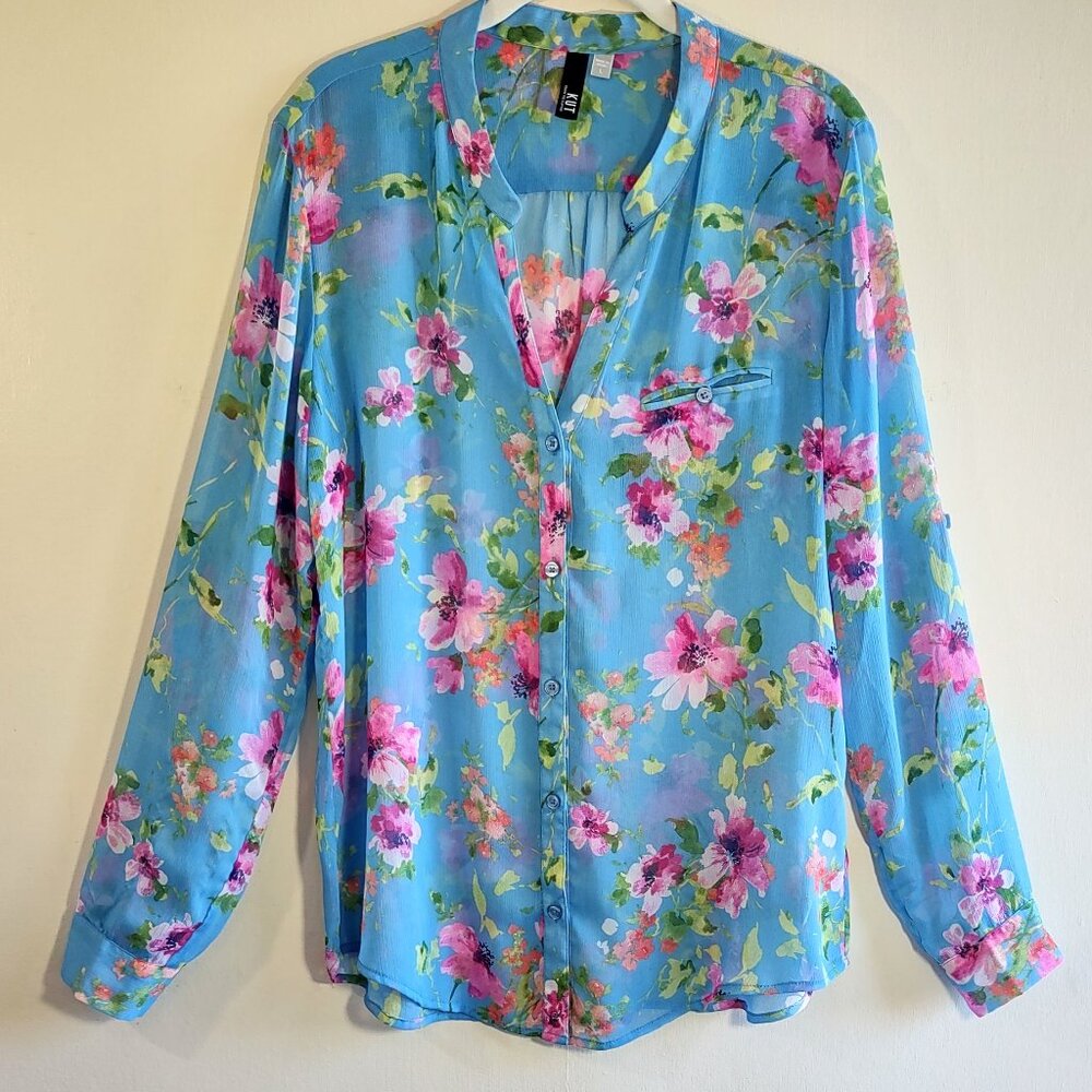 Kut from the Kloth Floral Gauze Blouse Long Sleeve Garden Coquette Girl Large